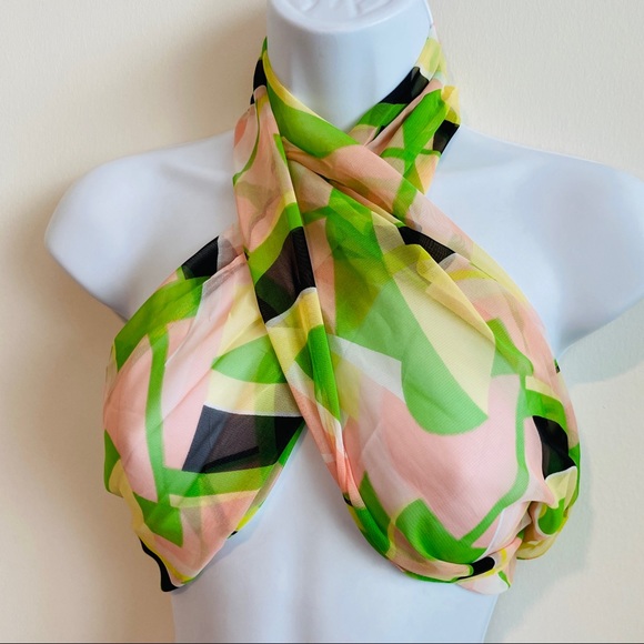 Vintage Sheer Multicolor Abstract Print Versatile Wear Scarf - Picture 7 of 15